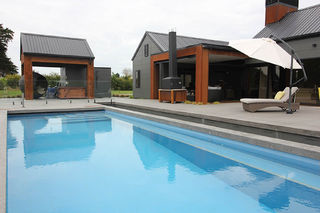 Fully Tiled Pool With Water Feature